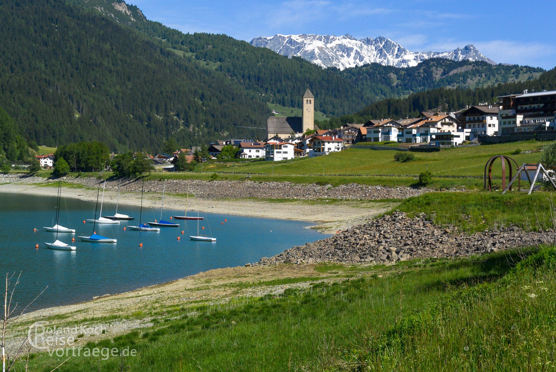 mit Kindern per Rad über die Alpen, Via Claudia Augusta, Reschensee